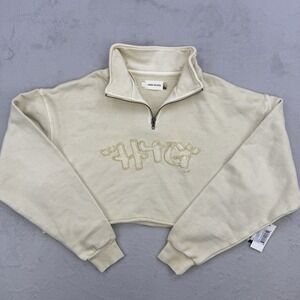 Honor The Gift Jacket Women's Oversized Quarter Zip Cropped Beige‎ Size L NWT